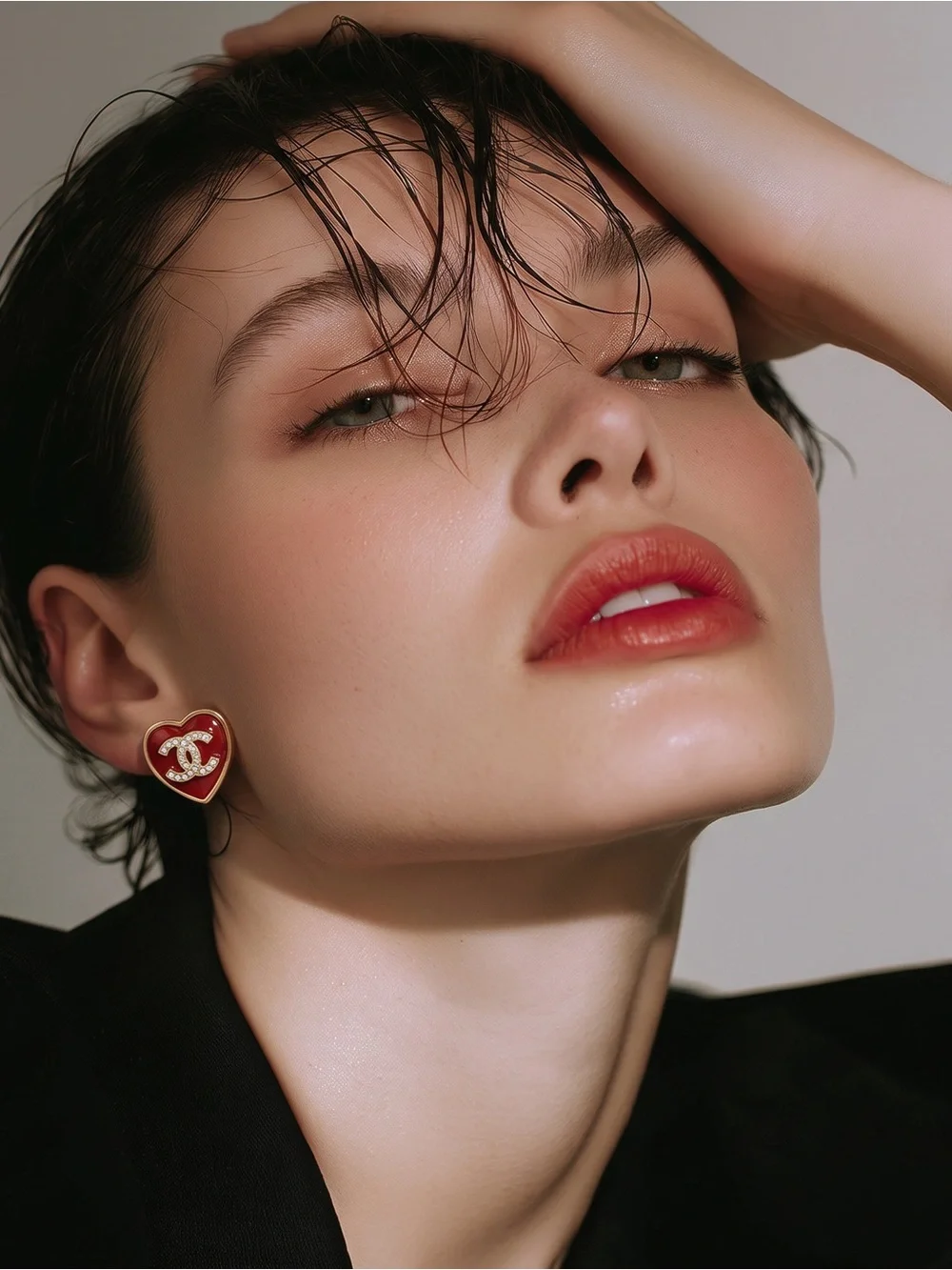 Red Heart CC Crystal-Accent Stud Earrings